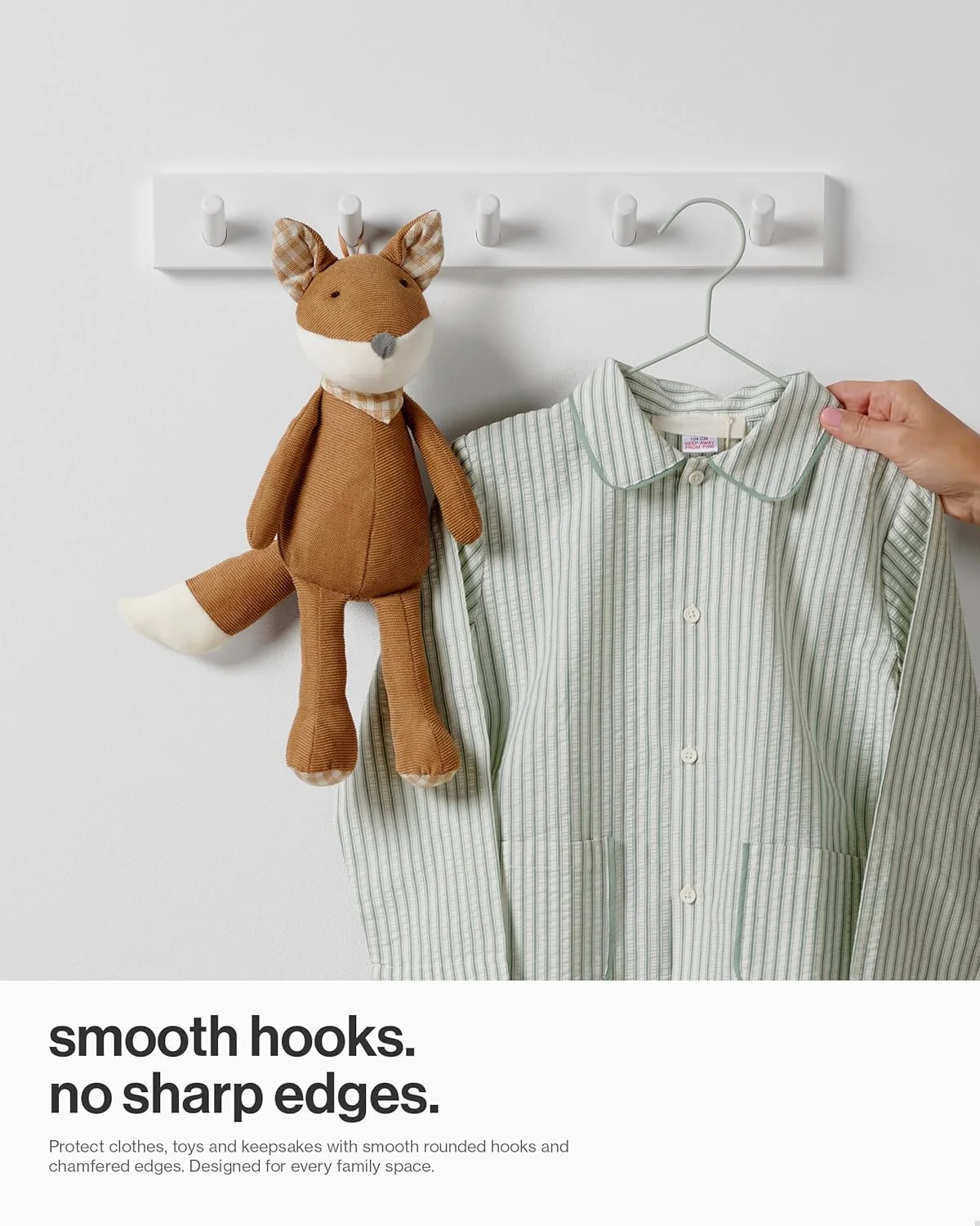 چوب لباسی دیواری لارن - بسته 2 عددی - 5 آویز لباس سفید برای دیوار - 43 سانتی متر - به همراه تمام اتصالات برای نصب سریع و آسان