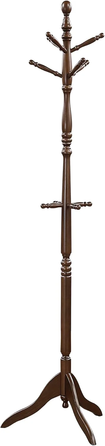 جالباسی ایستاده چوبی محکم لغتنامه با 10 آویز برای کلاه، شال گردن، کیف دستی، جالباسی چوبی 3 طبقه مستقل مناسب برای اتاق خواب، ورودی، راهرو، دفتر کار، قهوه ای تیره