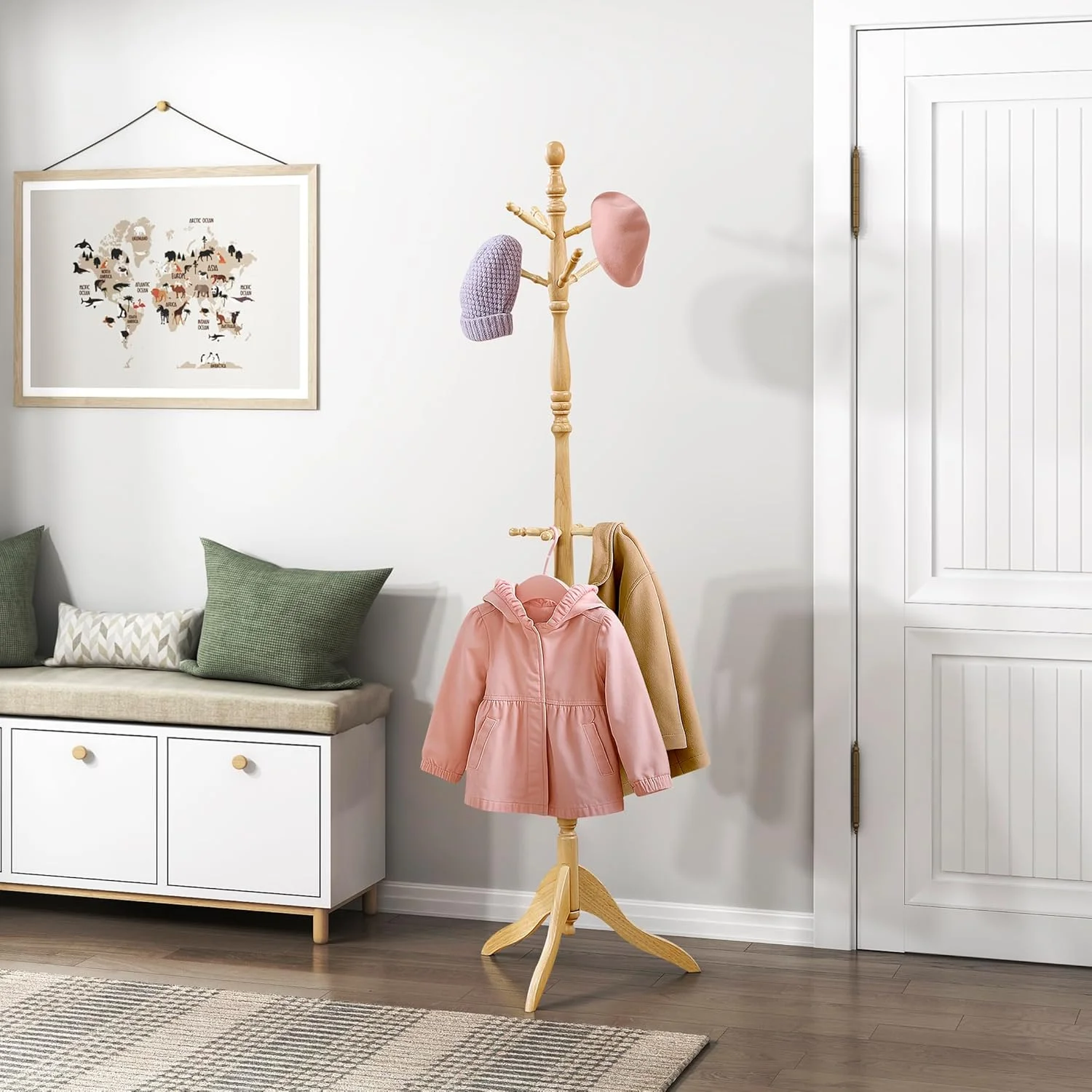 جالباسی ایستاده چوبی محکم لکسیون با 10 آویز برای کلاه، شال گردن، کیف دستی، جالباسی چوبی 3 طبقه مناسب اتاق خواب، ورودی، راهرو، دفتر کار، رنگ طبیعی جالباسی ایستاده چوبی محکم لکسیون با 10 آویز برای کلاه، شال گردن، کیف دستی، جالباسی چوبی 3 طبقه مناسب اتاق خواب، ورودی، راهرو، دفتر کار، رنگ طبیعی