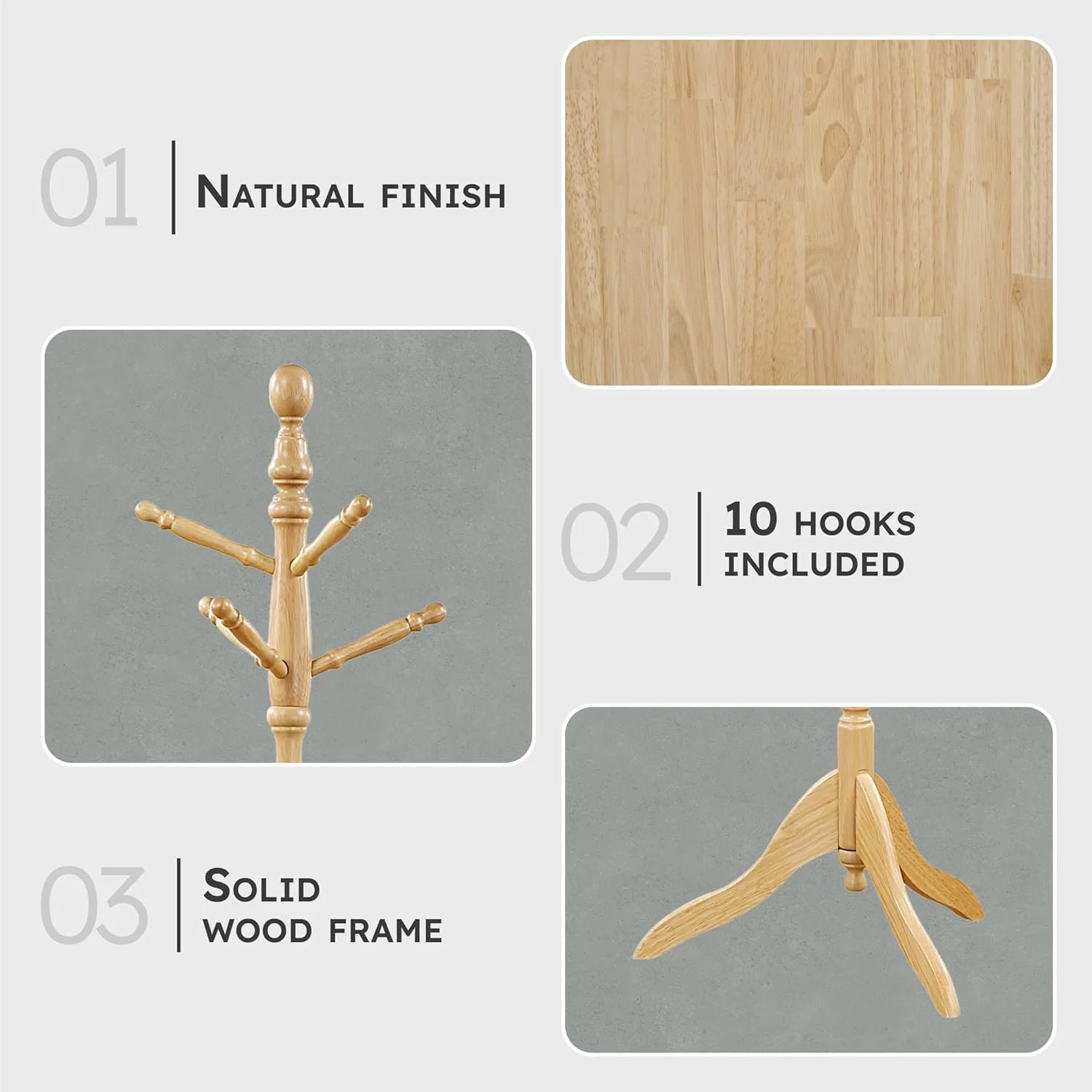 جالباسی ایستاده چوبی محکم لکسیون با 10 آویز برای کلاه، شال گردن، کیف دستی، جالباسی چوبی 3 طبقه مناسب اتاق خواب، ورودی، راهرو، دفتر کار، رنگ طبیعی جالباسی ایستاده چوبی محکم لکسیون با 10 آویز برای کلاه، شال گردن، کیف دستی، جالباسی چوبی 3 طبقه مناسب اتاق خواب، ورودی، راهرو، دفتر کار، رنگ طبیعی