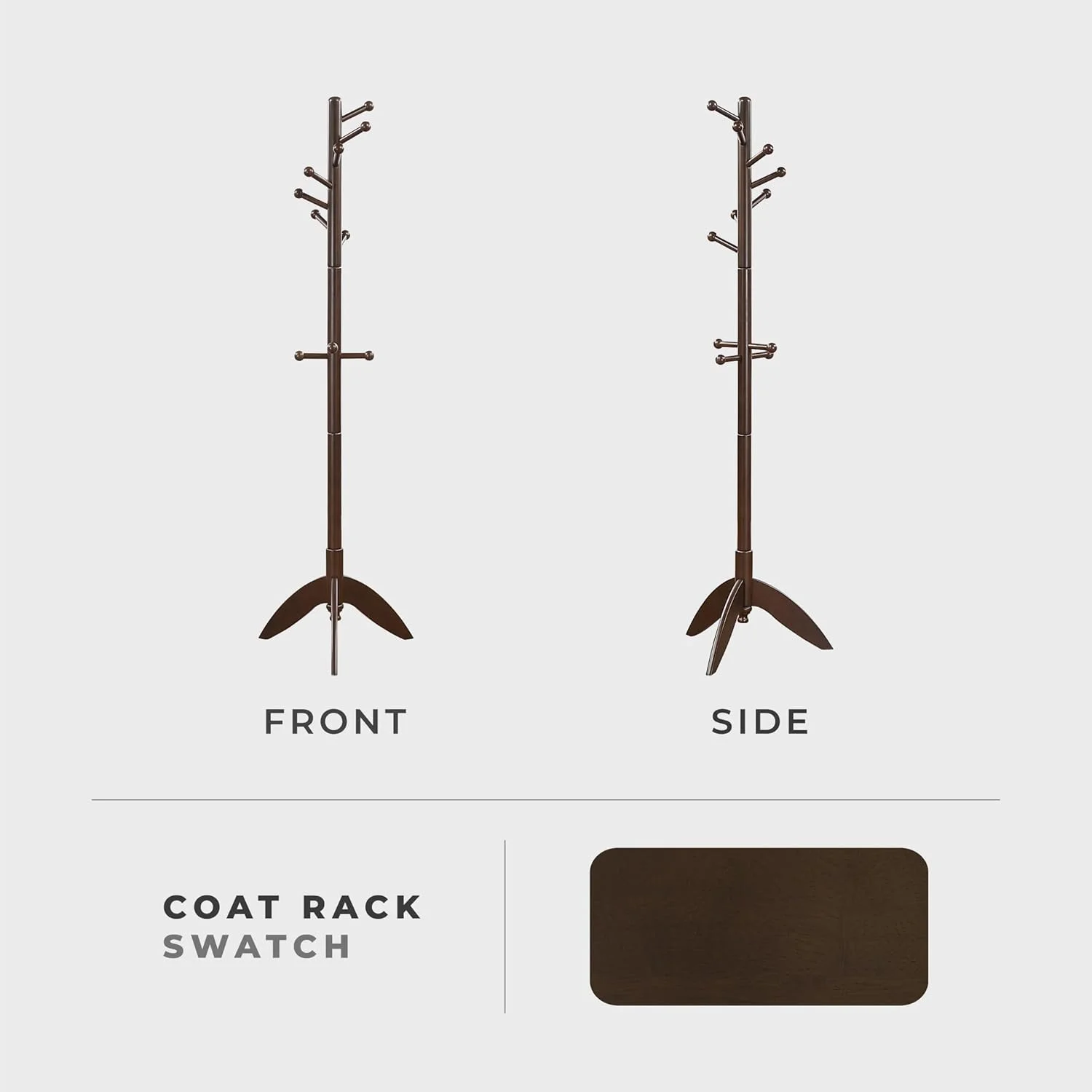 جالباسی ایستاده چوبی محکم لکسیون با ۱۱ آویز برای کلاه، شال گردن، کیف دستی، جالباسی چوبی ۷ طبقه، مناسب اتاق خواب، ورودی، راهرو، دفتر کار، قهوه ای تیره
