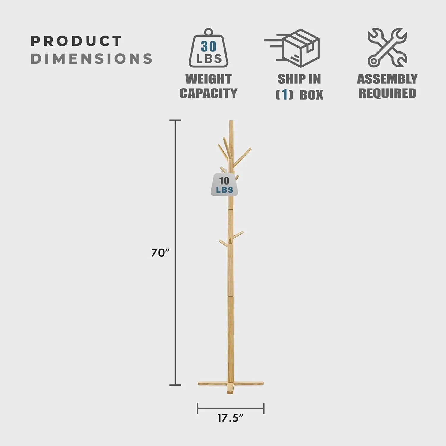 جالباسی ایستاده چوبی محکم لکسیون با 9 آویز برای کلاه، شال گردن، کیف دستی، جالباسی چوبی 3 طبقه مناسب اتاق خواب، ورودی، راهرو، دفتر کار، رنگ طبیعی
