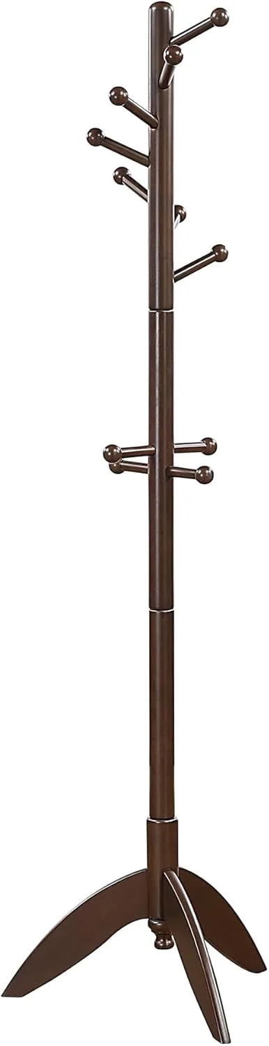 جالباسی ایستاده چوبی محکم لکسیون با ۱۱ آویز برای کلاه، شال گردن، کیف دستی، جالباسی چوبی ۷ طبقه، مناسب اتاق خواب، ورودی، راهرو، دفتر کار، قهوه ای تیره