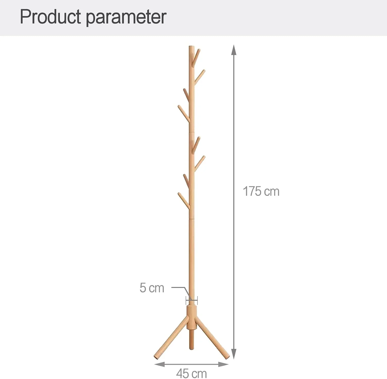 جالباسی ایستاده چوبی لایف‌لاگ، جالباسی درختی با چوب محکم، جالباسی با ۸ آویز و پایه ۳ شاخه، مناسب ورودی، اتاق نشیمن، اتاق خواب، ارتفاع ۱۷۳ سانتی‌متر
