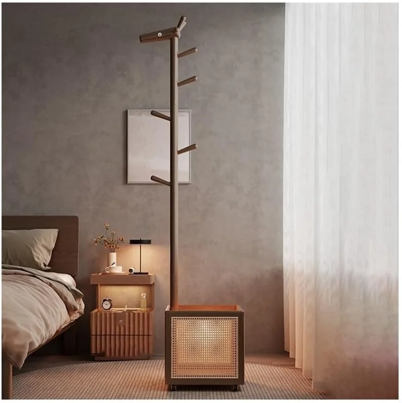 چوب لباسی ایستاده لیجیاکسیوکای-101، چوب جامد طرح گوزن، مناسب اتاق خواب، نشیمن، کنار تخت، سبد لباس چرک، میز کنار تخت، چوب لباسی متحرک (گردویی)