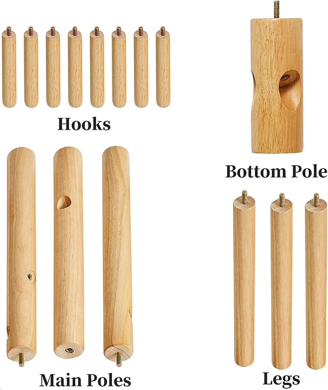 چوب لباسی ایستاده چوبی، آویز لباس قابل تنظیم، چوب لباسی ایستاده محکم با 8 قلاب برای منزل، اتاق خواب، اداره، راهرو، ورودی چوب لباسی ایستاده چوبی، آویز لباس قابل تنظیم، چوب لباسی ایستاده محکم با 8 قلاب برای منزل، اتاق خواب، اداره، راهرو، ورودی