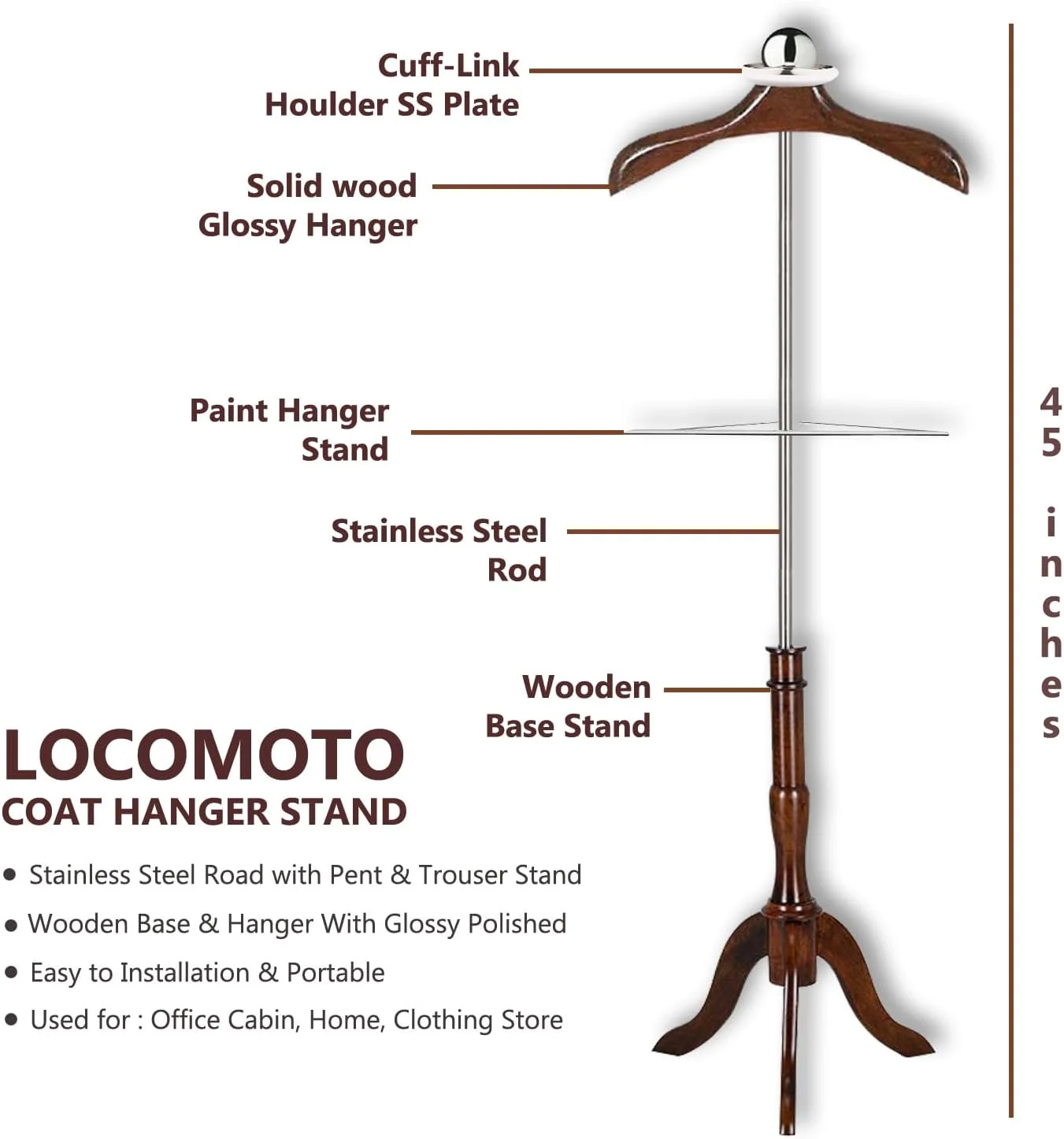 چوب لباسی ایستاده چوبی لوکوموتو مناسب برای خانه، دفتر و فروشگاه (قهوه ای، ارتفاع 114 سانتی متر) چوب لباسی ایستاده چوبی لوکوموتو مناسب برای خانه، دفتر و فروشگاه (قهوه ای، ارتفاع 114 سانتی متر)