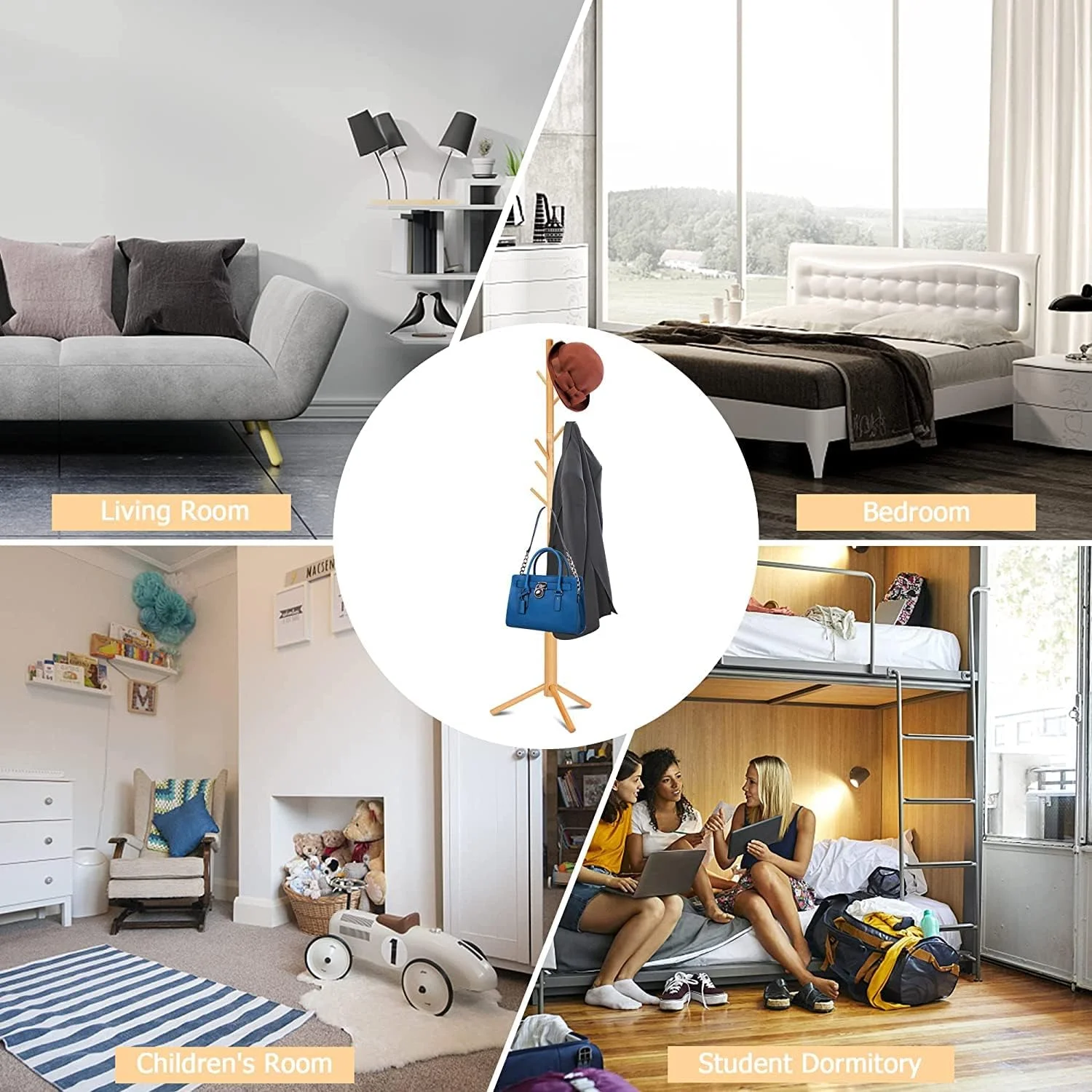 چوب لباسی ایستاده چوبی، آویز لباس قابل تنظیم، چوب لباسی ایستاده محکم با 8 قلاب برای منزل، اتاق خواب، اداره، راهرو، ورودی چوب لباسی ایستاده چوبی، آویز لباس قابل تنظیم، چوب لباسی ایستاده محکم با 8 قلاب برای منزل، اتاق خواب، اداره، راهرو، ورودی