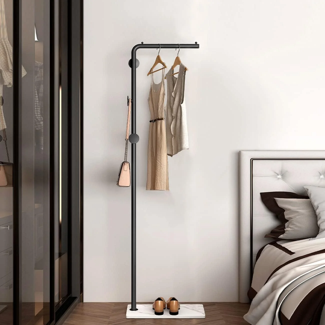 آویز لباس فلزی ایستاده ارکیده با پایه مرمر طبیعی، جالباسی ورودی با 3 آویز، مناسب منزل، هتل، راهرو برای کت، لباس و کیف دستی (مشکی با پایه سفید) (مشکی، سفید) آویز لباس فلزی ایستاده ارکیده با پایه مرمر طبیعی، جالباسی ورودی با 3 آویز، مناسب منزل، هتل، راهرو برای کت، لباس و کیف دستی (مشکی با پایه سفید) (مشکی، سفید)