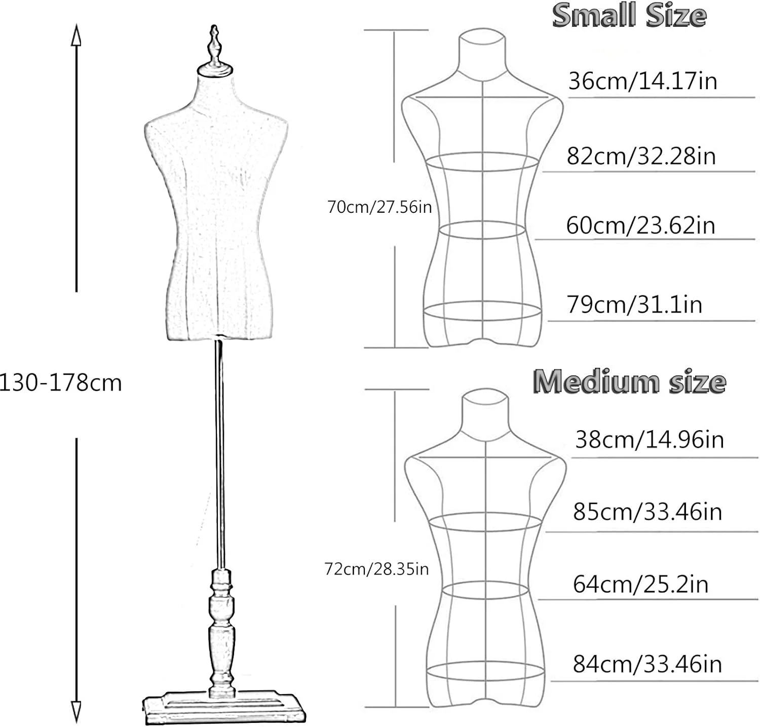 مانکن خیاطی زنانه، مانکن نیم تنه زنانه، فرم لباس، نمایشگر لباس، نیم تنه خیاطی با پایه سه پایه، چوبی دو رنگ - B
