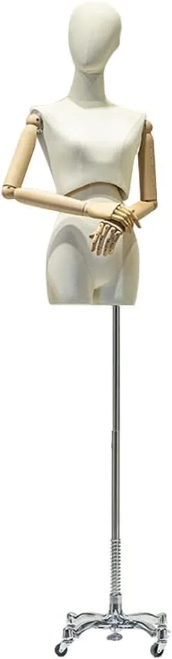 مانکن نیم تنه زنانه، قابل تنظیم ارتفاع، نمایشگر لباس، مناسب برای ویترین فروشگاه، خیاطی، پایه نقره ای، پارچه کتانی خاکستری، پایه نقره ای - پارچه کتانی بژ
