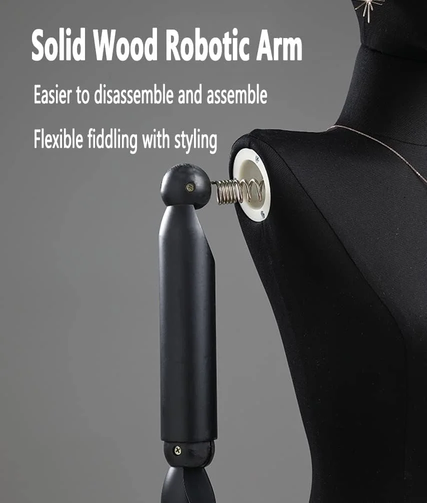 مانکن خیاطی زنانه قابل تنظیم ارتفاع، نیم تنه، مناسب برای ویترین فروشگاه، مشکی + طلایی