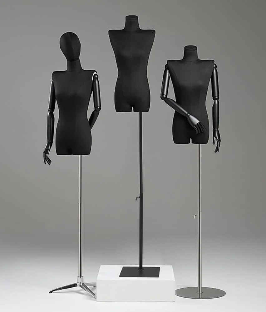 مانکن خیاطی زنانه قابل تنظیم ارتفاع، نیم تنه، مناسب برای ویترین فروشگاه، مشکی + طلایی