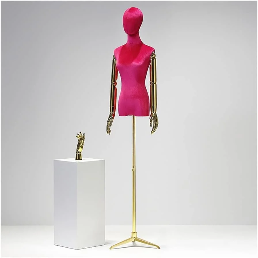 مانکن خیاطی زنانه نیم تنه قابل تنظیم با سه پایه برای خیاطی و ویترین فروشگاه - سایز متوسط، رُز-۲