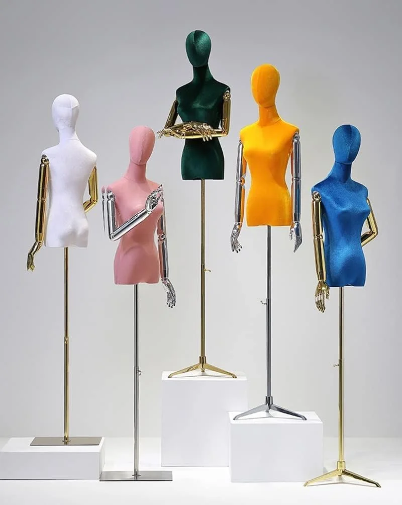 مانکن خیاطی زنانه نیم تنه قابل تنظیم با سه پایه برای خیاطی و ویترین فروشگاه - سایز متوسط، رُز-۲