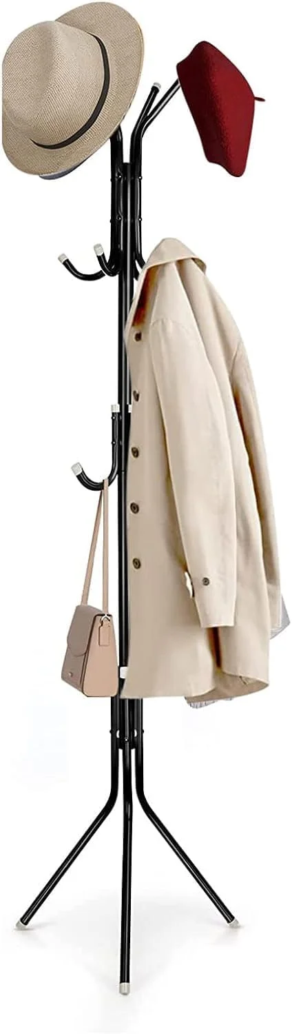 جالباسی ایستاده مارک کیو با 12 آویز، مناسب برای کلاه، کیف دستی، شال، عبا، حجاب، ژاکت، چتر، ورودی منزل، اتاق خواب، راهرو، خوابگاه، دفتر کار، مشکی
