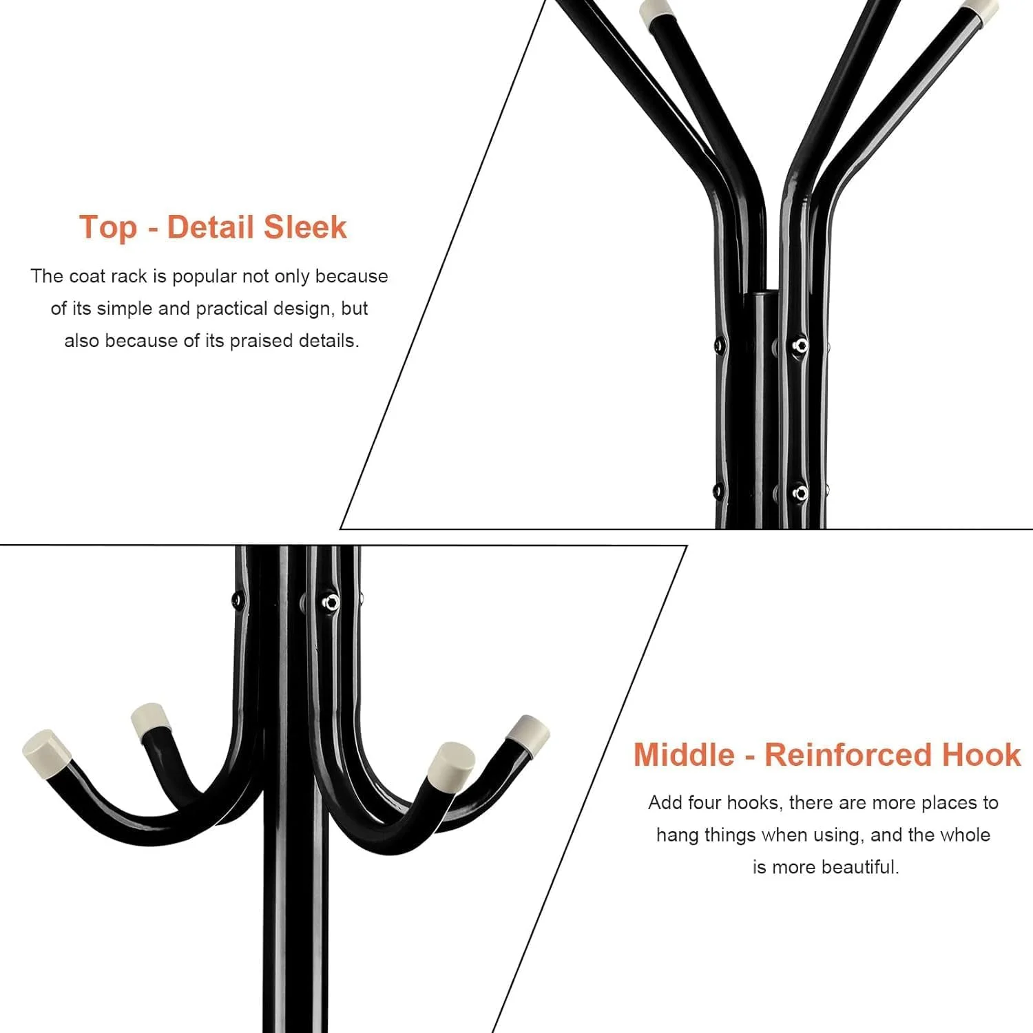 جالباسی ایستاده مارک کیو با 12 آویز، مناسب برای کلاه، کیف دستی، شال، عبا، حجاب، ژاکت، چتر، ورودی منزل، اتاق خواب، راهرو، خوابگاه، دفتر کار، مشکی