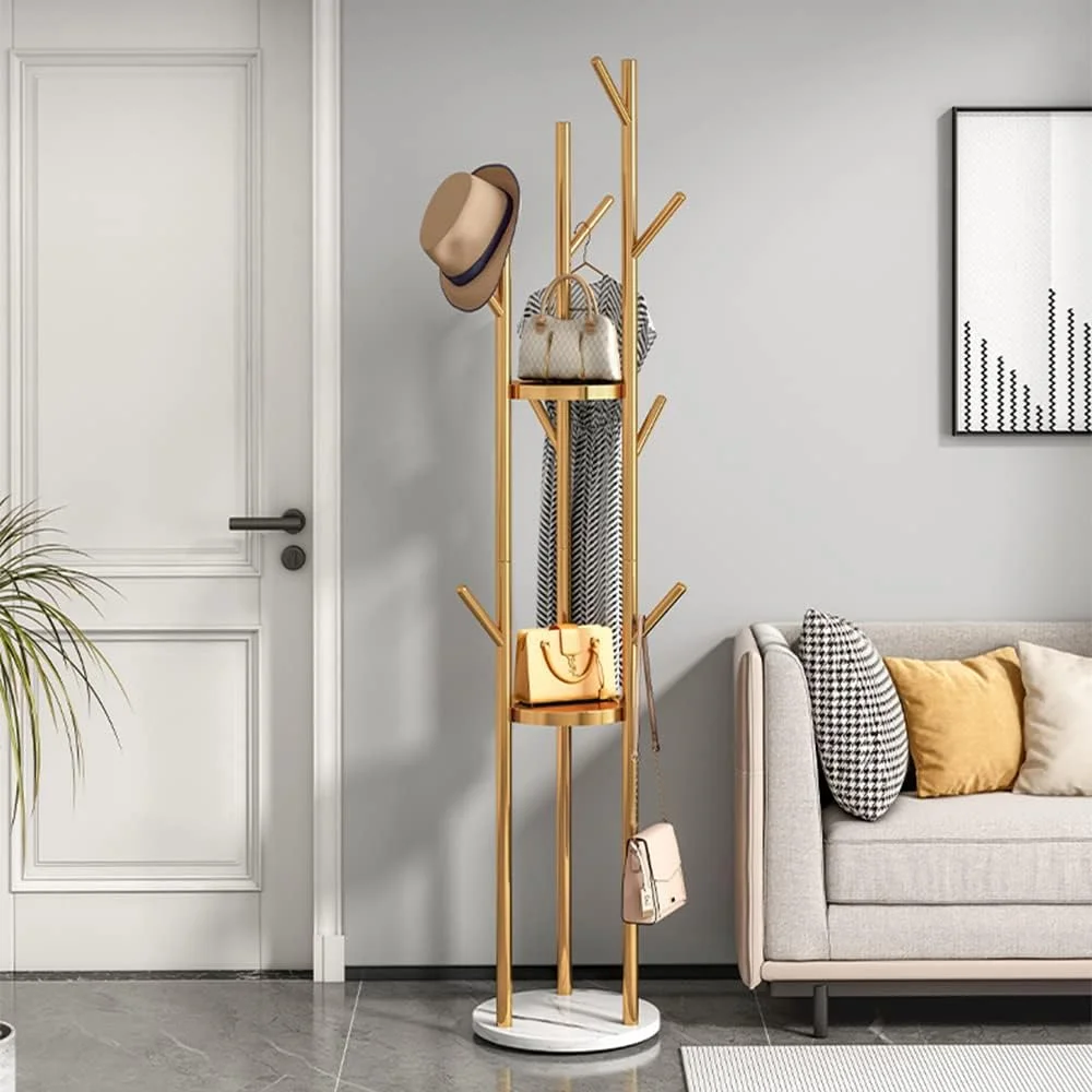 رخت آویز ایستاده: رگال لباس فلزی با 3 طبقه قفسه برای کیف و کفش و 9 آویز، مناسب برای سازماندهی لباس کودک در دفتر کار یا نزدیک درب ورودی