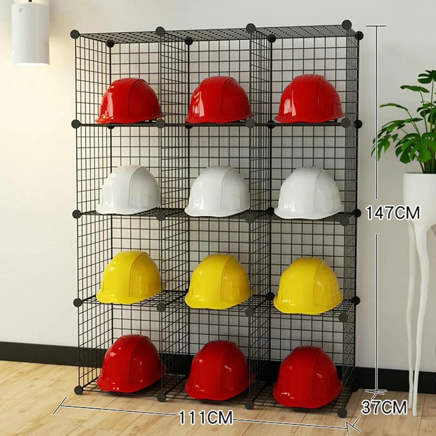 قفسه نمایش کلاه ایمنی فلزی - استند ایستاده زمینی برای نگهداری کلاه، قفسه های قابل چیدن برای کلاه کاسکت موتورسیکلت، سازمان دهنده کلاه بیسبال تجاری