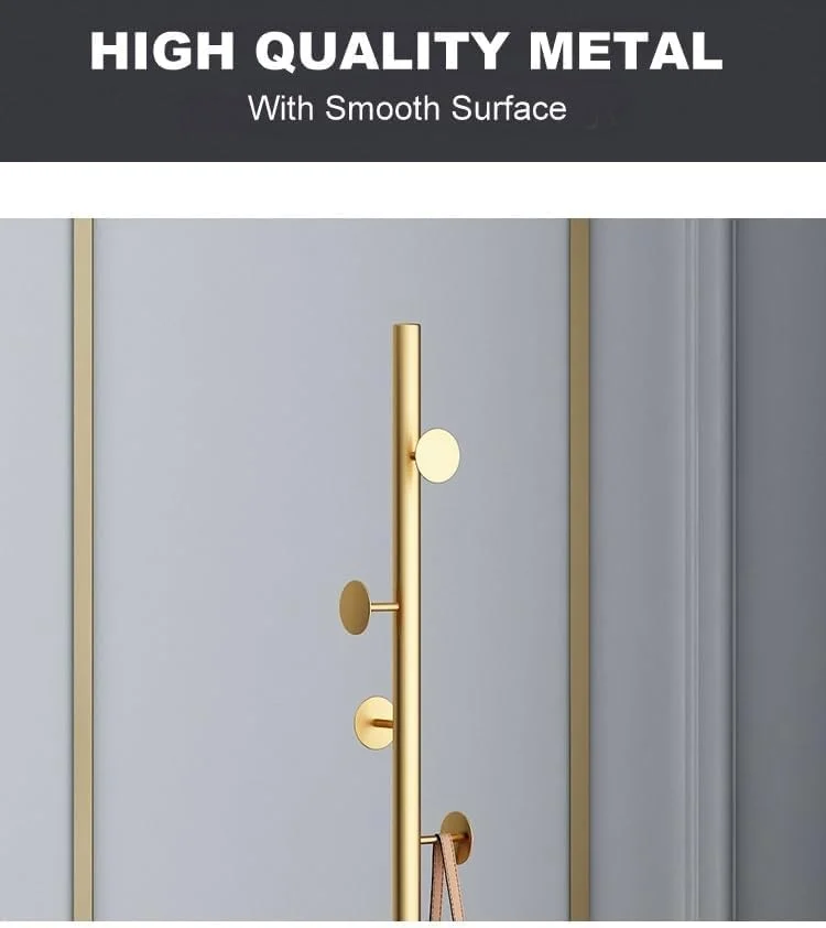 جالباسی فلزی ایستاده: جالباسی ایستاده با پایه مرمری، جالباسی ایستاده پایدار با قلاب، آویز کلاه با کیفیت عالی مناسب راهرو، اتاق خواب برای کت، کلاه، شال، کیف (طلایی)