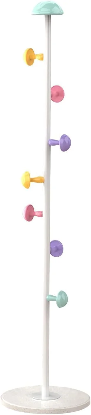 جالباسی ایستاده طرح قارچ MedMad، جالباسی ایستاده با ۷ آویز قارچی، آویز لباس فلزی، جالباسی ایستاده با پایه گرد محکم، مناسب برای ورودی، راهرو، اتاق خواب (سفید)