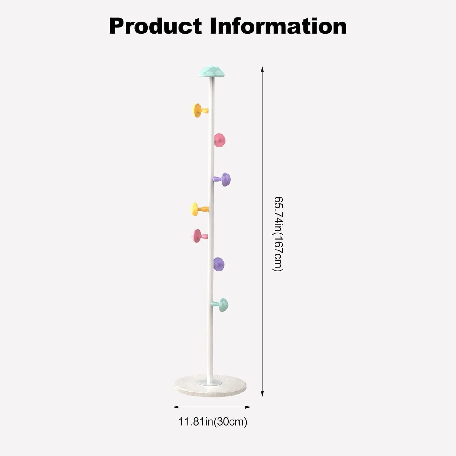 جالباسی ایستاده طرح قارچ MedMad، جالباسی ایستاده با ۷ آویز قارچی، آویز لباس فلزی، جالباسی ایستاده با پایه گرد محکم، مناسب برای ورودی، راهرو، اتاق خواب (سفید)