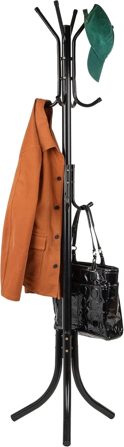 آویز لباس ایستاده فلزی مدل COATRACK11 با 11 قلاب برای کت، کیف، شال، پایه چتر، مشکی آویز لباس ایستاده فلزی مدل COATRACK11 با 11 قلاب برای کت، کیف، شال، پایه چتر، مشکی