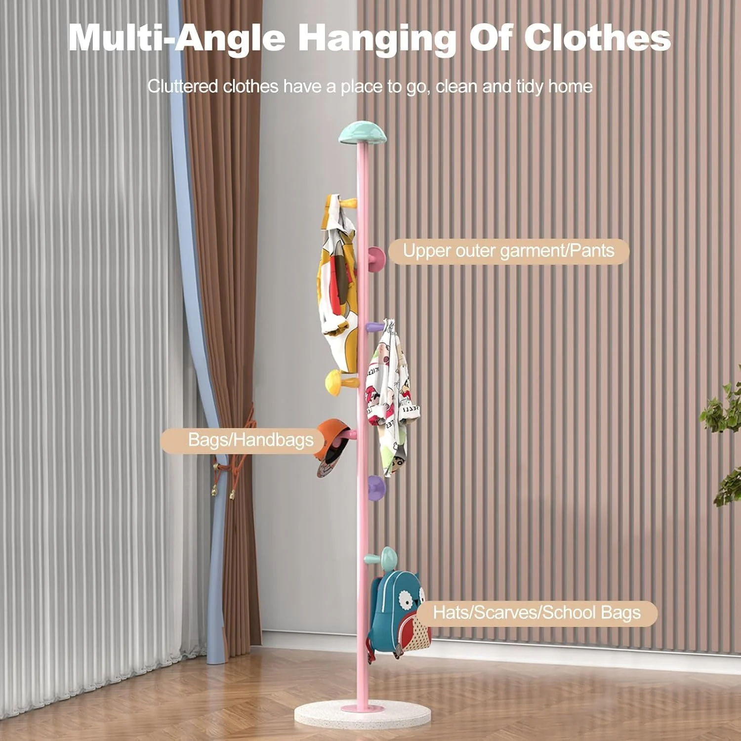 جالباسی ایستاده طرح قارچ MedMad، جالباسی ایستاده با ۷ آویز قارچی، آویز لباس فلزی، جالباسی ایستاده با پایه گرد محکم، مناسب برای ورودی، راهرو، اتاق خواب (سفید)