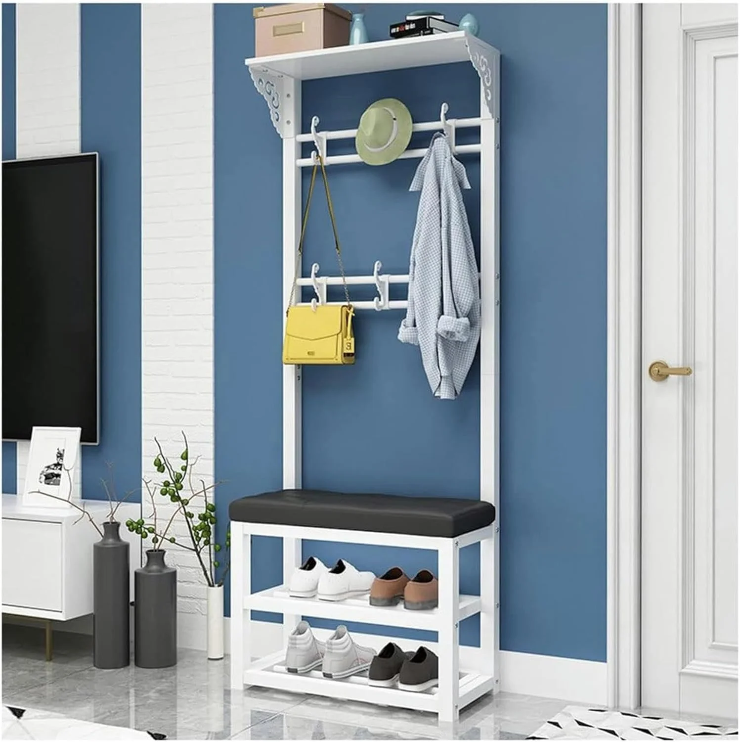 رخت آویز فلزی مقاوم با میله های آویز لباس، قفسه کفش، مناسب برای کت، کلاه و کیف، رنگ مشکی، 80 سانتی متر (سفید A-100 سانتی متر) رخت آویز فلزی مقاوم با میله های آویز لباس، قفسه کفش، مناسب برای کت، کلاه و کیف، رنگ مشکی، 80 سانتی متر (سفید A-100 سانتی متر)