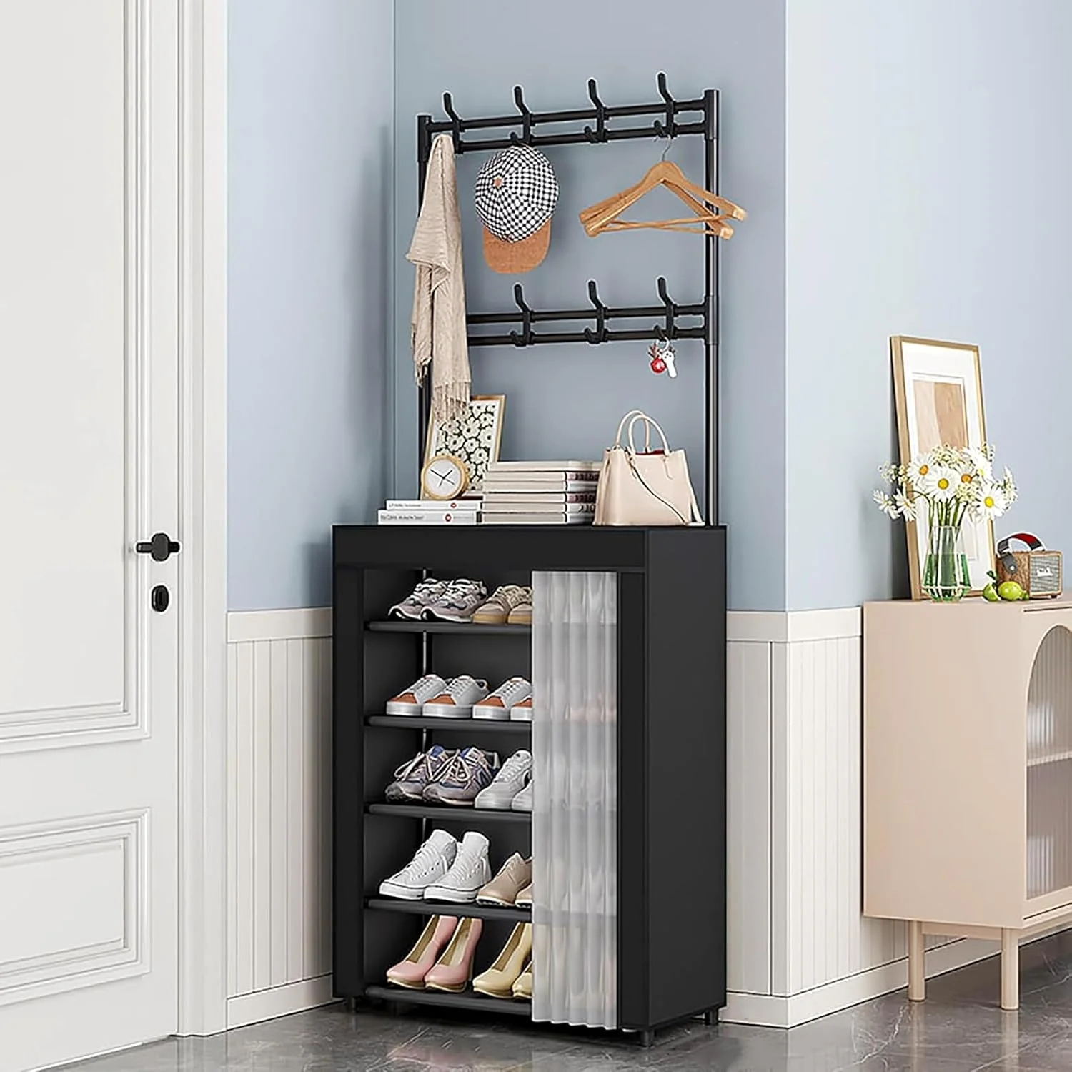 جالباسی و جاکفشی 6 طبقه MostNow با 8 آویز و قفسه، ایستاده (مشکی) جالباسی و جاکفشی 6 طبقه MostNow با 8 آویز و قفسه، ایستاده (مشکی)