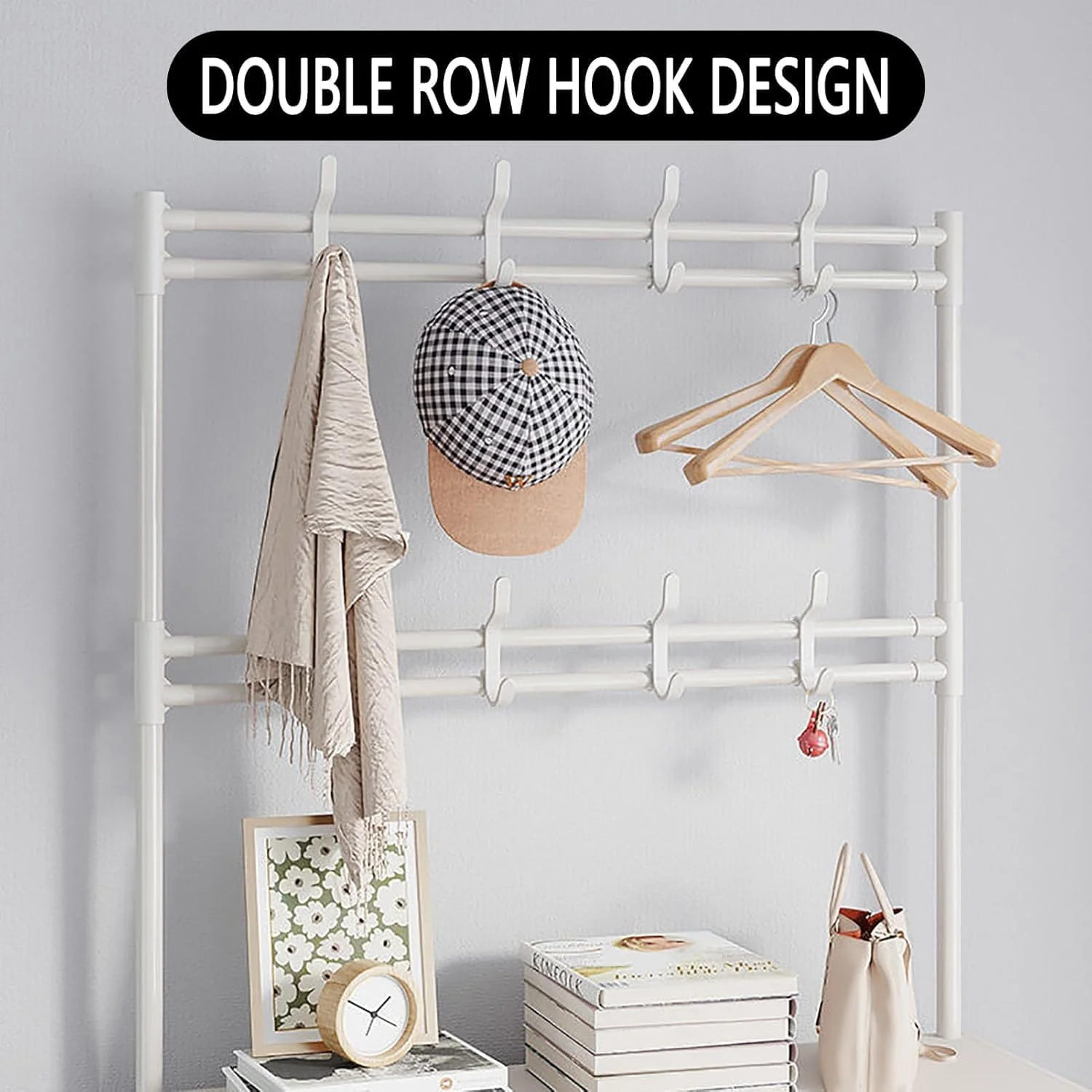 جالباسی و جاکفشی 6 طبقه MostNow با 8 آویز و قفسه، ایستاده (مشکی)