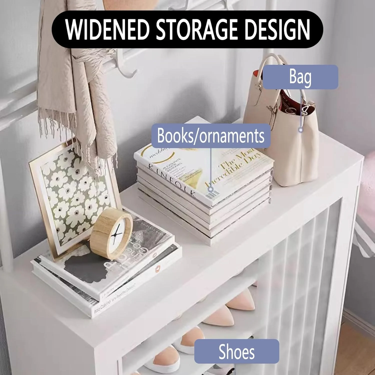 جالباسی و جاکفشی 6 طبقه MostNow با 8 آویز و قفسه، ایستاده (مشکی)