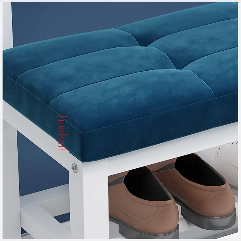 رخت آویز فلزی مدرن صنعتی با 11 آویز و نیمکت دو طبقه کفش - ورودی شیک برای راهرو و اتاق نشیمن، راه حل صرفه جویی در فضا (C-80X30X172Cm)