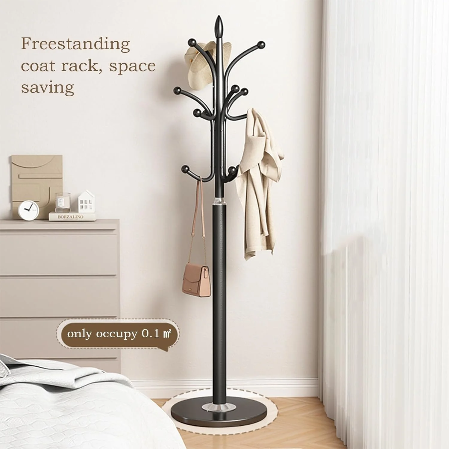 چوب لباسی ایستاده فلزی مدرن با پایه مرمر - دارای 13 آویز برای لباس، کیف، ژاکت و کلاه - مناسب برای ورودی و اتاق خواب (سفید)