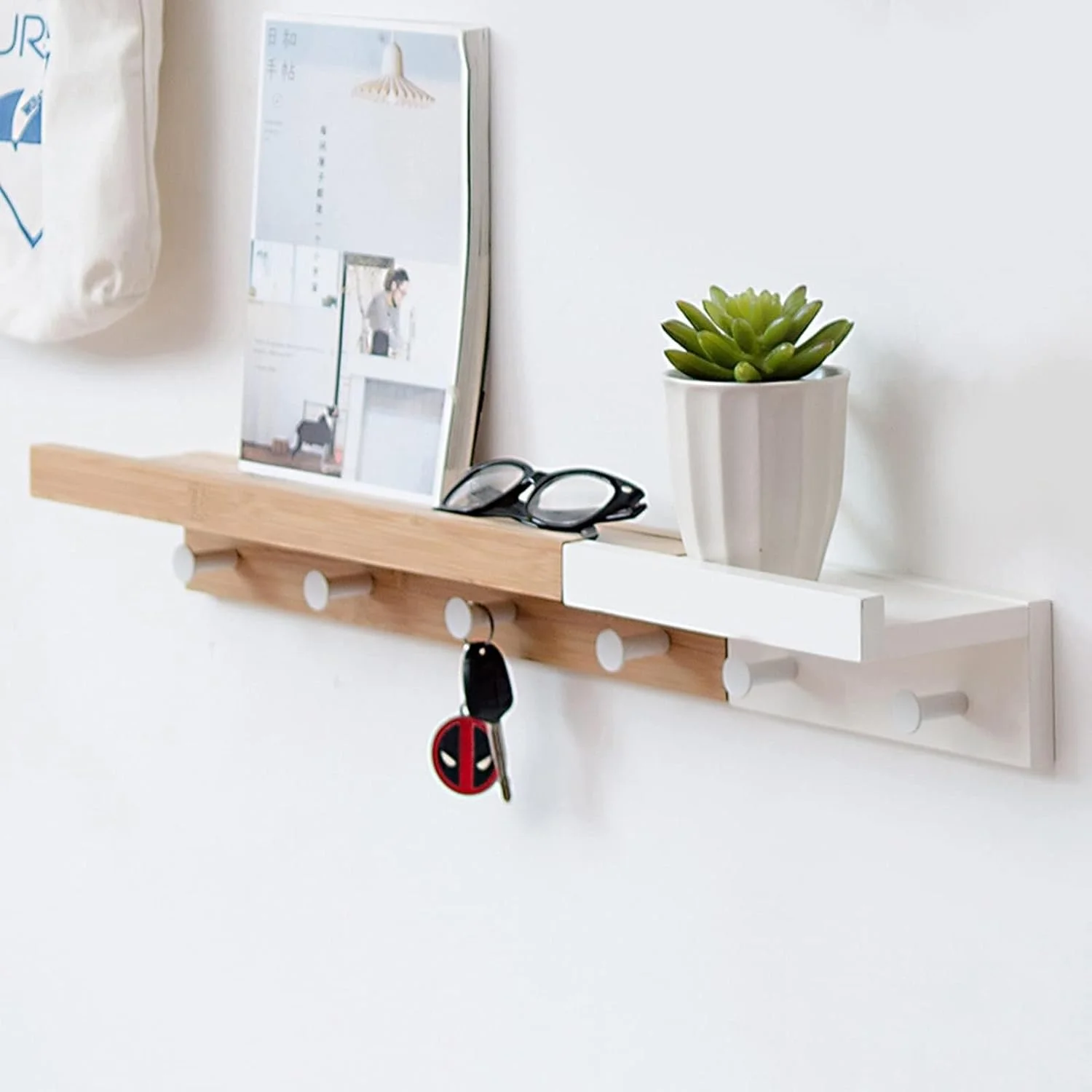 جالباسی دیواری با قفسه و آویز، نصب و تمیز کردن آسان، طراحی روستیک برای راهرو، حمام، اتاق خواب با 5 آویز