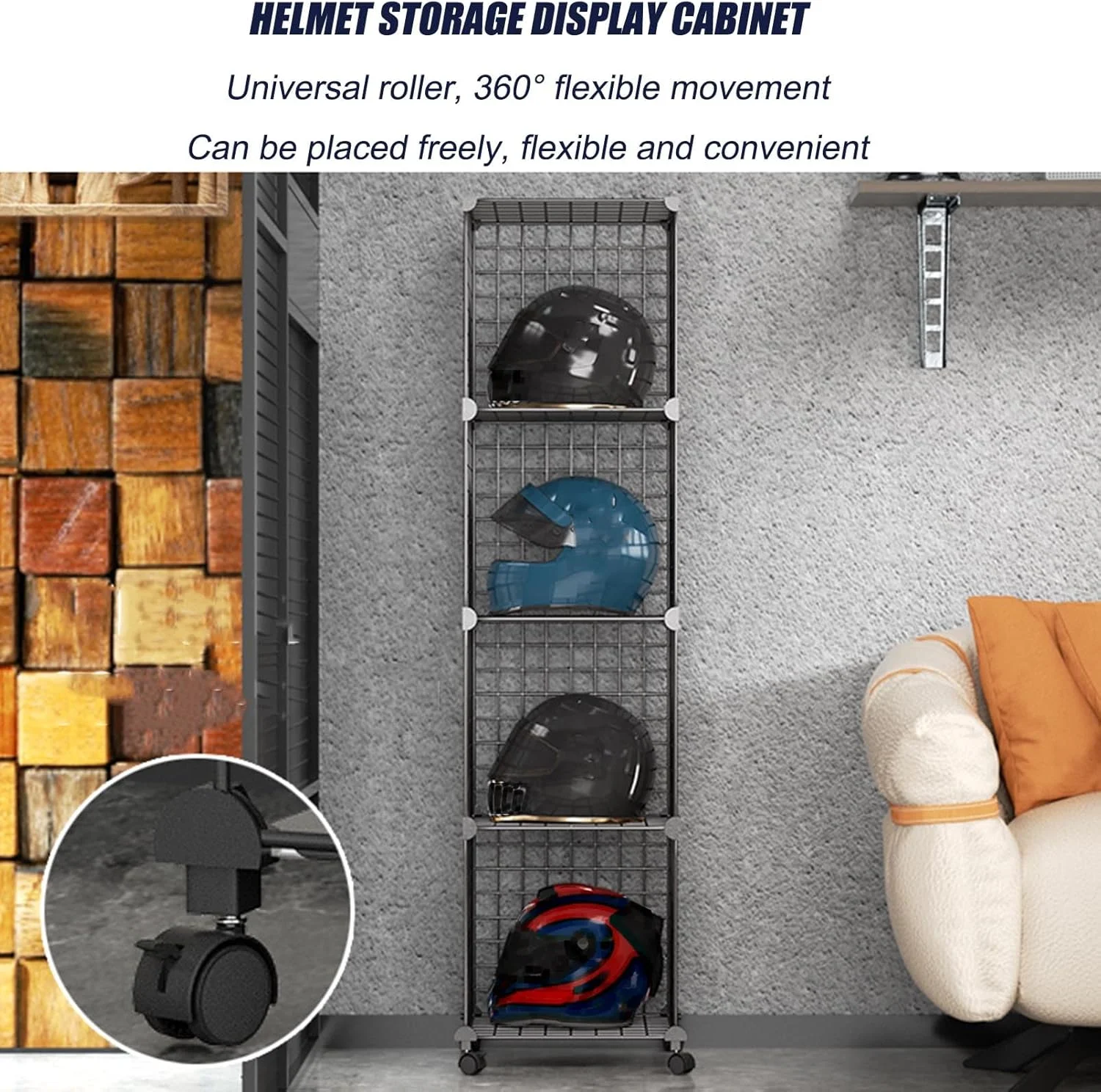 قفسه فلزی نگهداری کلاه کاسکت موتور سیکلت، کابینت نمایشگر برای کلاه های فوتبال، دوچرخه و بیسبال، نگهدارنده بزرگ کلاه برای فروشگاه یا رختکن. (مشکی - 6 خانه)
