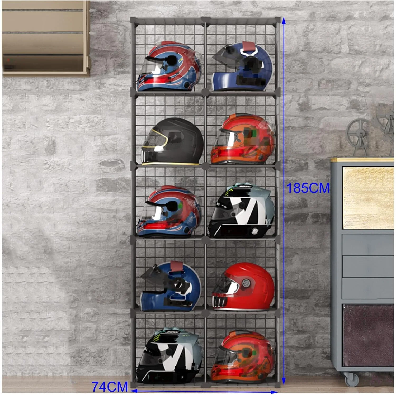 قفسه نگهدارنده کلاه کاسکت موتور سیکلت، قفسه توری فلزی مکعبی برای کلاه، کفش، کیف و لباس (طلایی - 10 خانه)