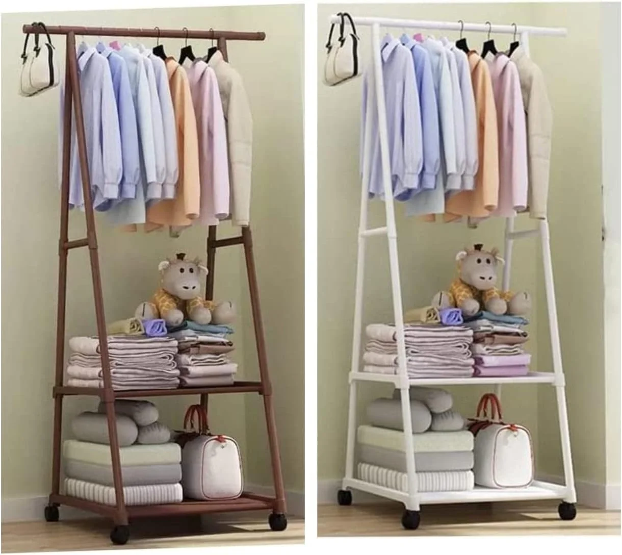 رگال لباس چند منظوره مثلثی با چرخ متحرک، مناسب اتاق خواب و آویز لباس ایستاده رگال لباس چند منظوره مثلثی با چرخ متحرک، مناسب اتاق خواب و آویز لباس ایستاده