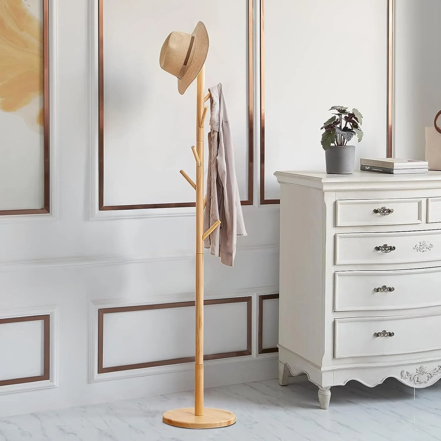 چوب لباسی ایستاده چوبی، آویز لباس، چوب لباسی چوبی جامد برای لباس/کیف/کلاه، صرفه جویی در فضا برای ورودی، اتاق خواب، دفتر، مکان های باریک چوب لباسی ایستاده چوبی، آویز لباس، چوب لباسی چوبی جامد برای لباس/کیف/کلاه، صرفه جویی در فضا برای ورودی، اتاق خواب، دفتر، مکان های باریک