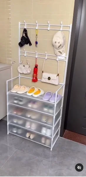 جالباسی و جاکفشی 5 طبقه با روکش ضد گرد و غبار، سازمان دهنده چند منظوره ورودی راهرو با 8 آویز، قفسه فلزی محکم برای نگهداری کفش در خانه، راهرو و اتاق خواب