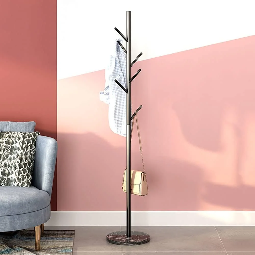 چوب لباسی چند منظوره، آویز کلاه فلزی ایستاده، پایه آویز فلزی برای لباس، کلاه، شال، پایه زمینی مستقل اتاق خواب، مونتاژ آسان، پایه درختی (شاخه ای، مشکی)