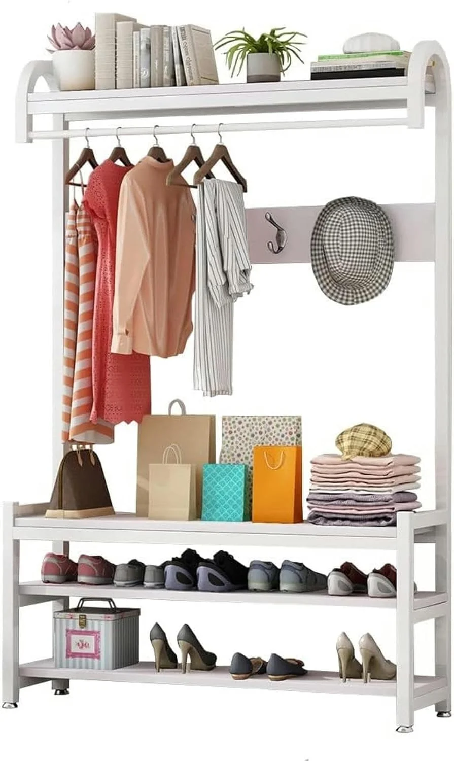 جالباسی فلزی، چند منظوره برای راهرو، دارای نشیمن، چوب لباسی با 4 قلاب قابل جابجایی، ارتفاع 180 سانتی متر، طراحی صنعتی، رنگ مشکی (E-60X30X180Cm)