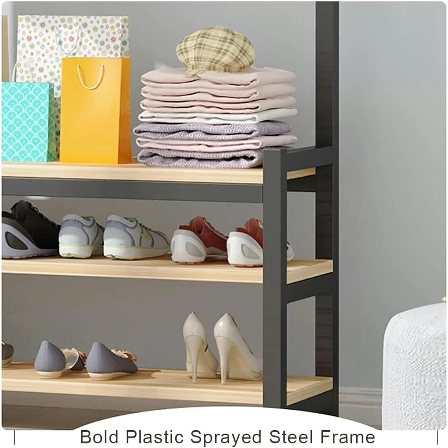 جالباسی فلزی، چند منظوره برای راهرو، دارای نشیمن، چوب لباسی با 4 قلاب قابل جابجایی، ارتفاع 180 سانتی متر، طراحی صنعتی، رنگ مشکی (E-60X30X180Cm) جالباسی فلزی، چند منظوره برای راهرو، دارای نشیمن، چوب لباسی با 4 قلاب قابل جابجایی، ارتفاع 180 سانتی متر، طراحی صنعتی، رنگ مشکی (E-60X30X180Cm)