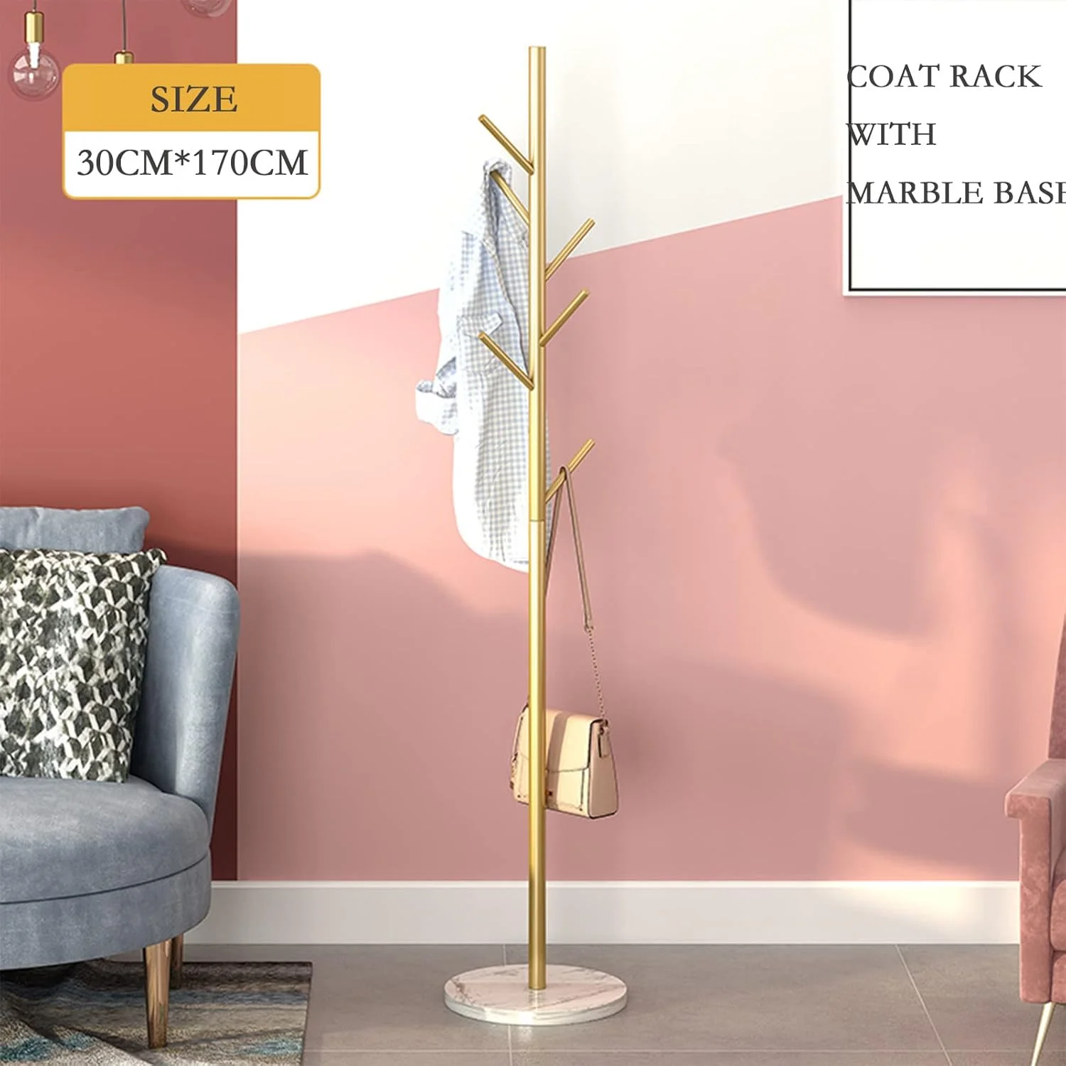 جالباسی فلزی ایستاده با پایه مرمری سنگین و پایدار، جالباسی محکم با 7 آویز برای لباس/کیف/کلاه، جالباسی طلایی برای ورودی، اتاق خواب، دفتر، مکان های باریک (A) جالباسی فلزی ایستاده با پایه مرمری سنگین و پایدار، جالباسی محکم با 7 آویز برای لباس/کیف/کلاه، جالباسی طلایی برای ورودی، اتاق خواب، دفتر، مکان های باریک (A)