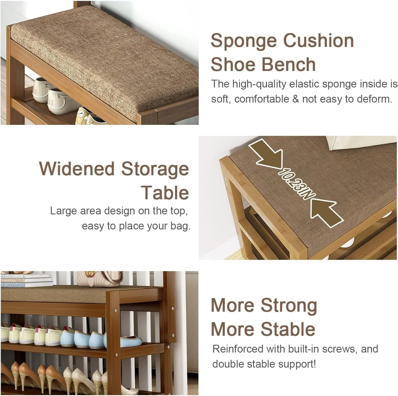 جالباسی و نیمکت جاکفشی بامبو ورودی، قفسه ذخیره سازی 3 در 1 با 6 آویز، جاکفشی 2 طبقه، نیمکت نرم برای راهرو ورودی، حمام، اتاق نشیمن