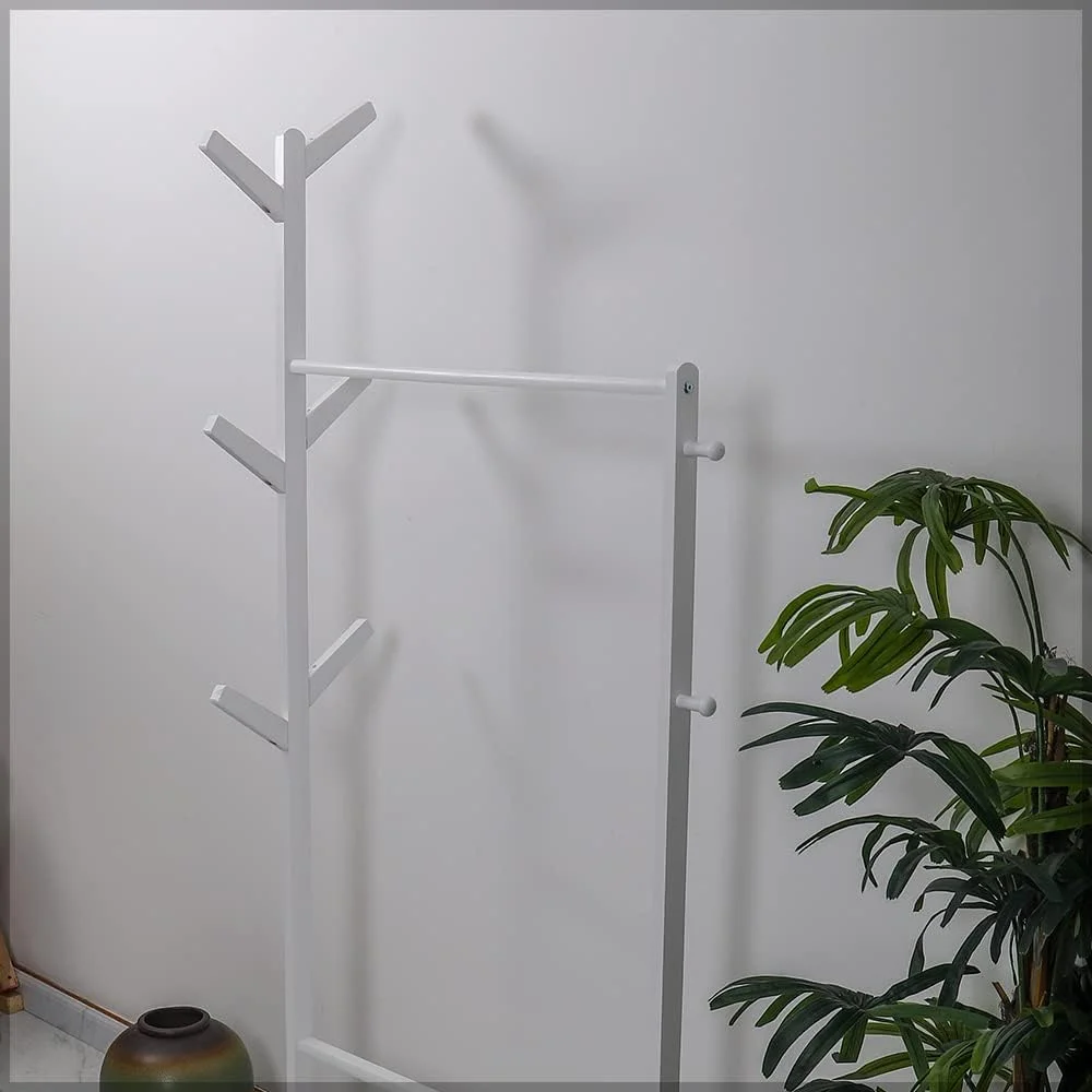 رگال لباس ایستاده YATAI، قفسه چند منظوره لباس با طبقات زیرین، رگال لباس چوبی، رگال لباس با چرخ، استند کت با قفسه کفش، رگال لباس برای دکوراسیون منزل، ورودی اتاق خواب، سفید رگال لباس ایستاده YATAI، قفسه چند منظوره لباس با طبقات زیرین، رگال لباس چوبی، رگال لباس با چرخ، استند کت با قفسه کفش، رگال لباس برای دکوراسیون منزل، ورودی اتاق خواب، سفید