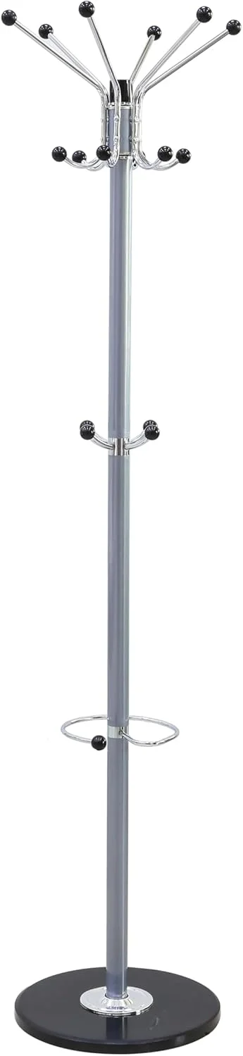 جالباسی فلزی ایستاده با پایه مرمری طبیعی، آویز لباس ایستاده با 15 قلاب برای آویزان کردن شال، کیف، ژاکت، سازمان دهنده آویز کلاه ورودی منزل مدل 8009 خاکستری