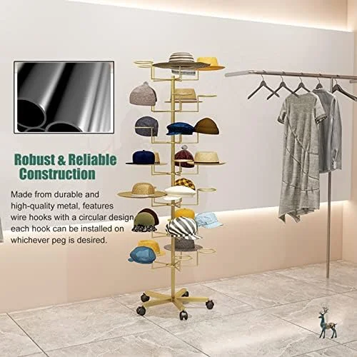 قفسه نگهداری کلاه چند لایه ایستاده با چرخ های قفل دار، مناسب برای کلاه های کابویی/کلاه های بیسبال/کلاه های کلیسا