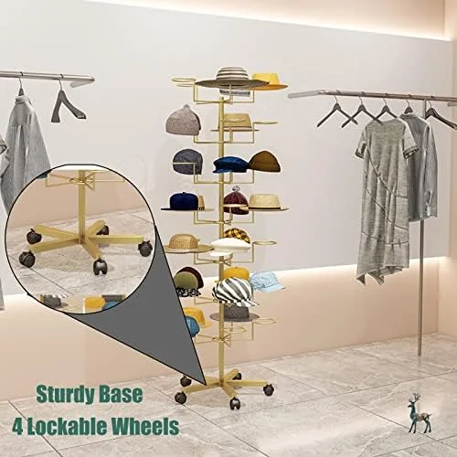 قفسه نگهداری کلاه چند لایه ایستاده با چرخ های قفل دار، مناسب برای کلاه های کابویی/کلاه های بیسبال/کلاه های کلیسا
