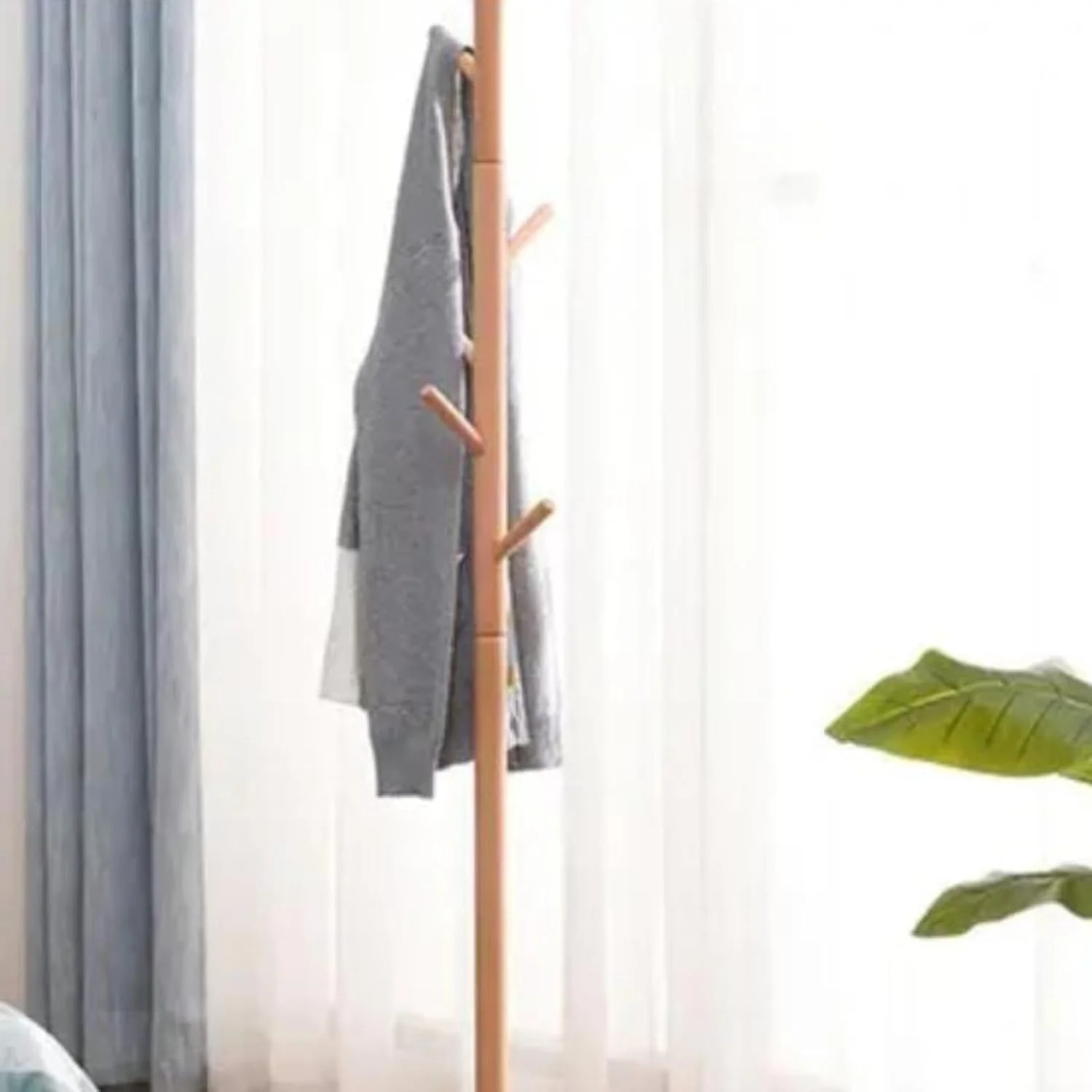 آویز لباس ایستاده چوبی درجه یک OVILINES، آویز کلاه و کیف، رخت آویز مستقل، طرح درختی، 8 قلاب و 3 پایه با ارتفاع 175 سانتی متر، ریل لباس ورودی، اتاق نشیمن، اتاق خواب، نصب آسان